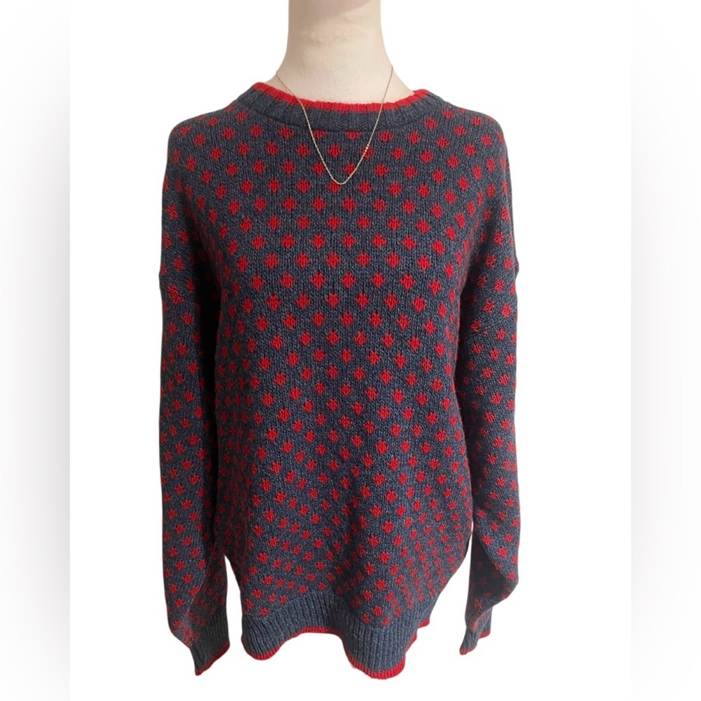 Vintage The Eagle’s Eye Wool Sweater Women’s XL Red Gray Knit USA Made